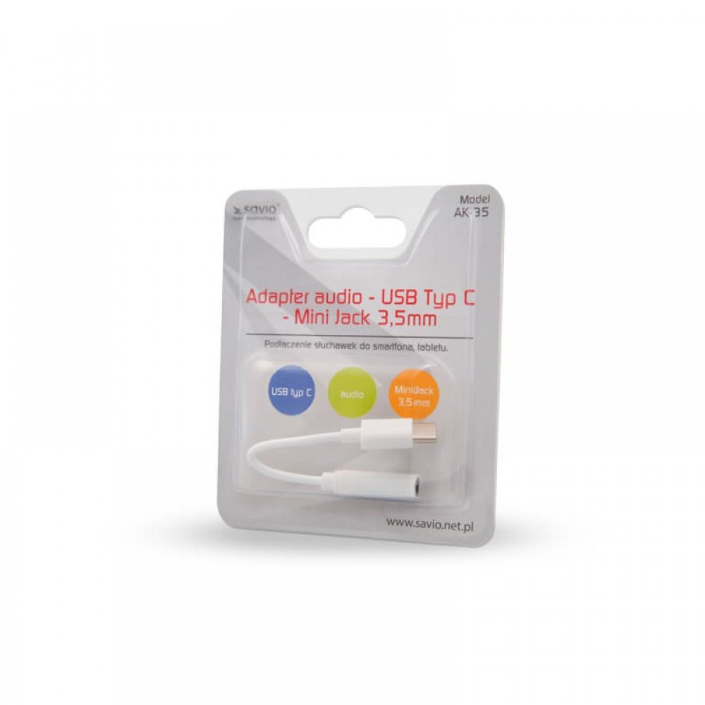 SAVIO AUDIO ADAPTER USB TYPE C 3.1 (M) TO JACK 3.5MM (F) WHITE