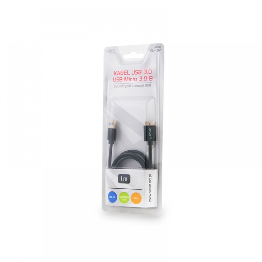 SAVIO CABLE USB 3.0A (M) TO USB Micro 3.0 TYPE B (M) 1M