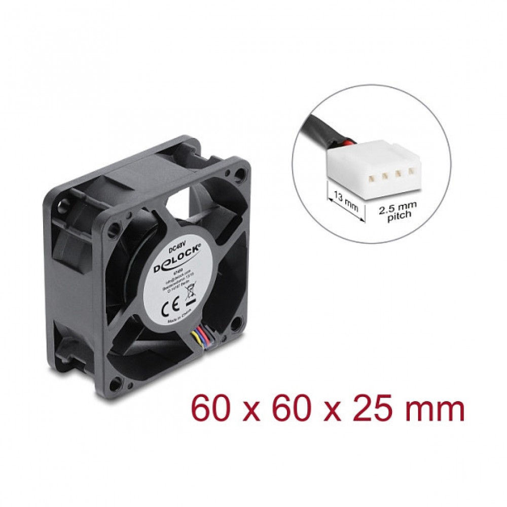 Axiallüfter 48 V DC, 60 x 60 x 25 mm mit 4 Pin PWM Lüfteranschluss schwarz