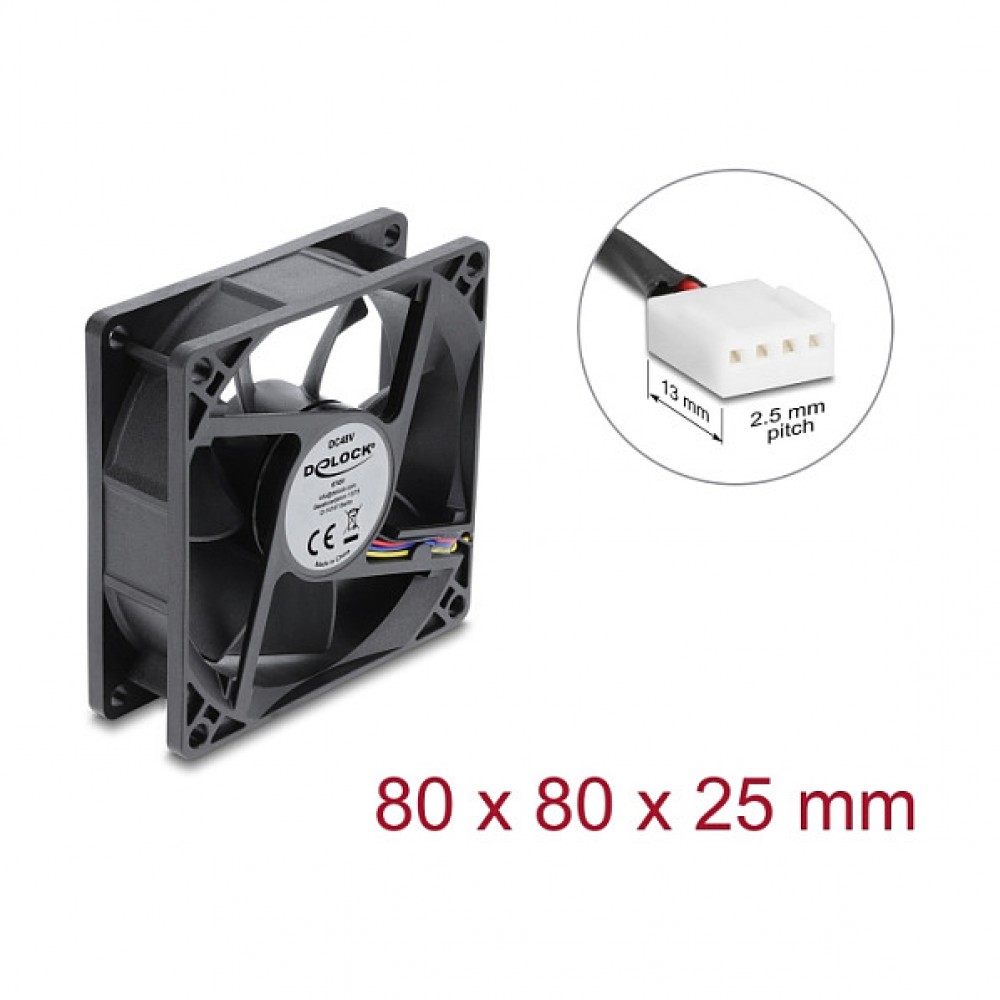 Axiallüfter 48 V DC, 80 x 80 x 25 mm mit 4 Pin PWM Lüfteranschluss schwarz