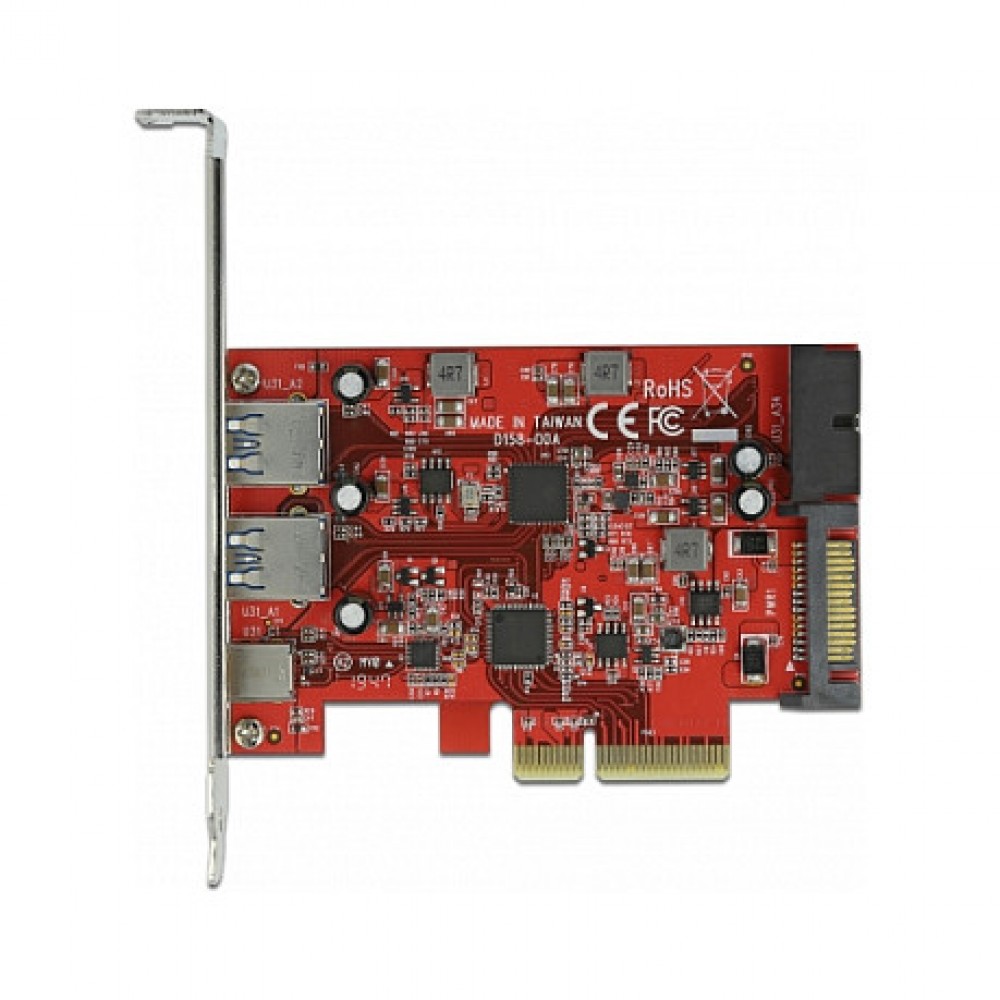 Delock PCI Express x4 Karte zu 1 x extern USB Type-CTM Buchse + 2 x extern USB Typ-A