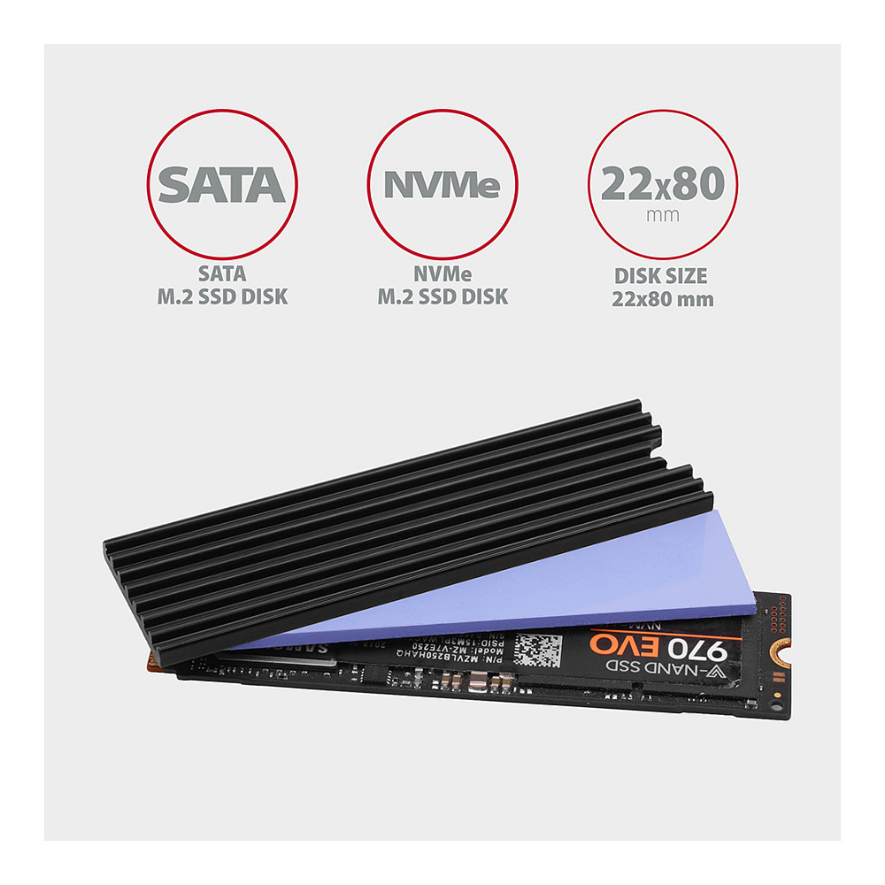 CLR-M2L3 passiver M.2-SSD-Heatsink - 2280, 3 mm Height, Aluminium, black