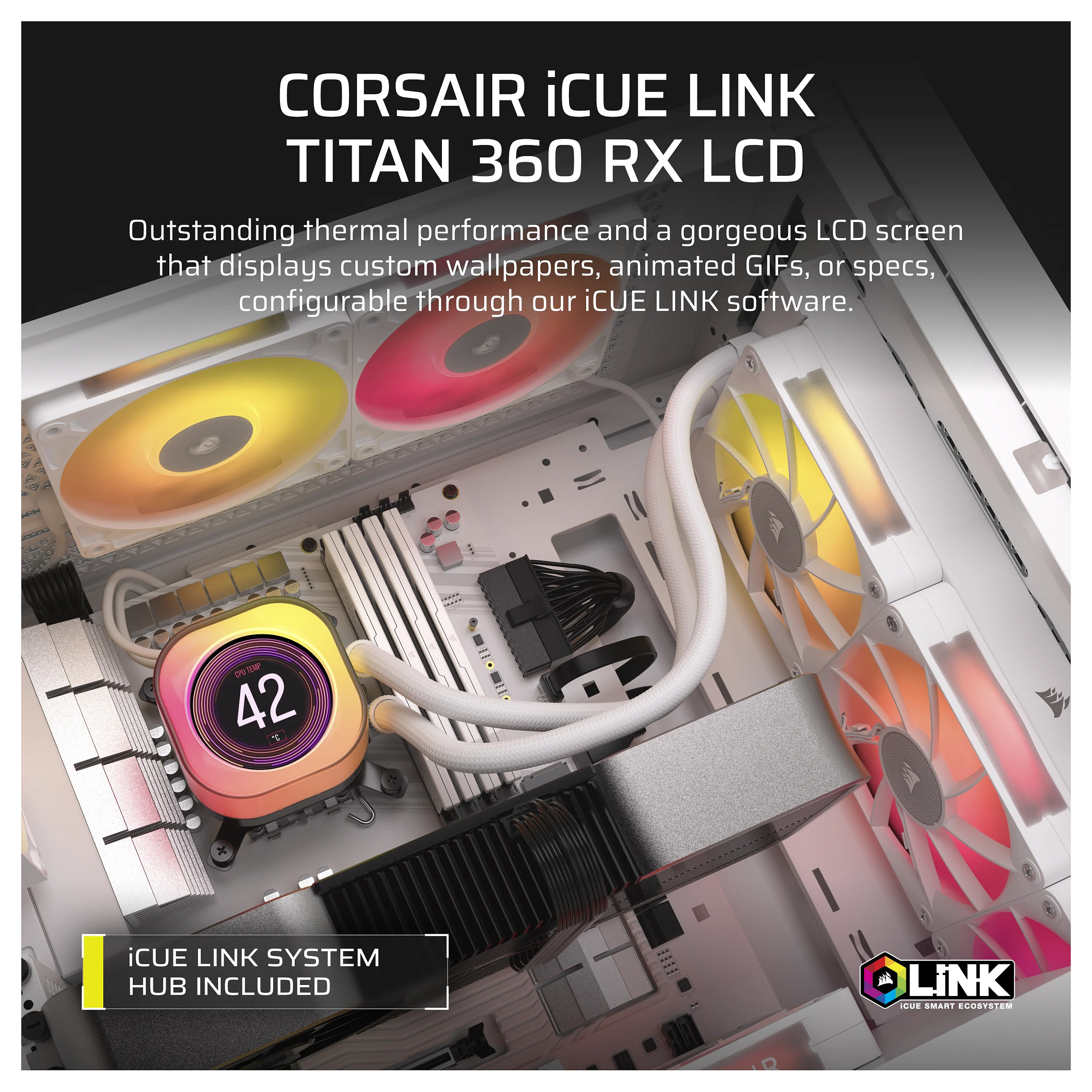 K CORSAIR WAK ICUE LINK TITAN 360 RX LCD White AIO 360mm