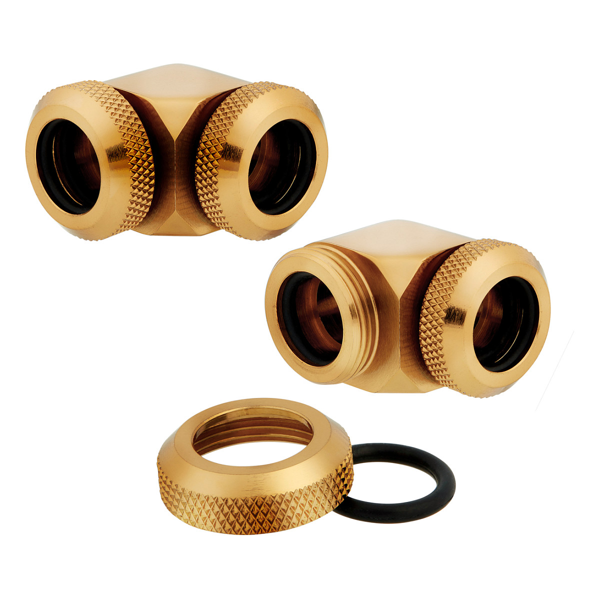 K Corsair Hydro X Series XF Hardline Adapter 90 Degree 12mm AD to 12mm AD Hardtube Pack of 2 Gold