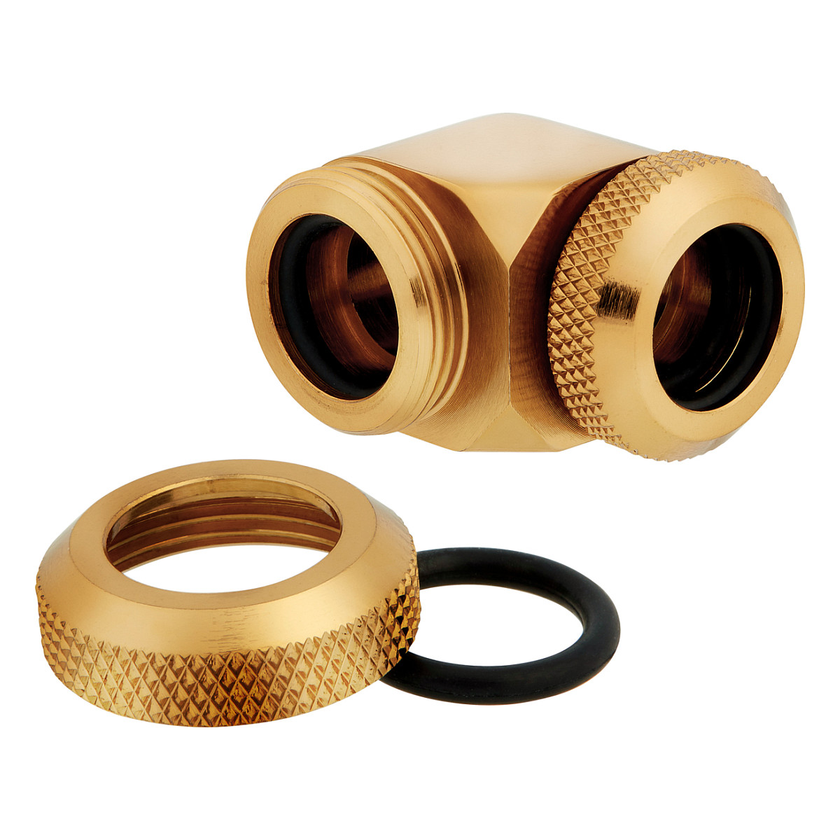 K Corsair Hydro X Series XF Hardline Adapter 90 Degree 12mm AD to 12mm AD Hardtube Pack of 2 Gold