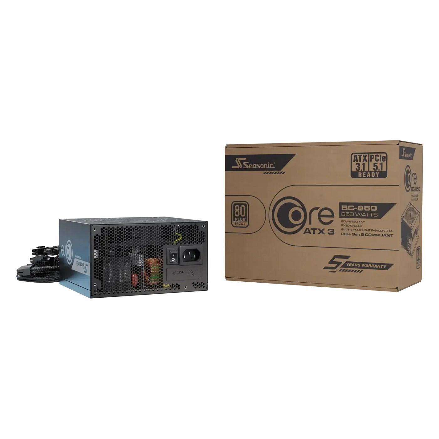 PSU 850W Seasonic CORE BC-850 ATX3.1 (black, 1x 12-Pin High Power GPU, 3x PCIe, 850 Watt)