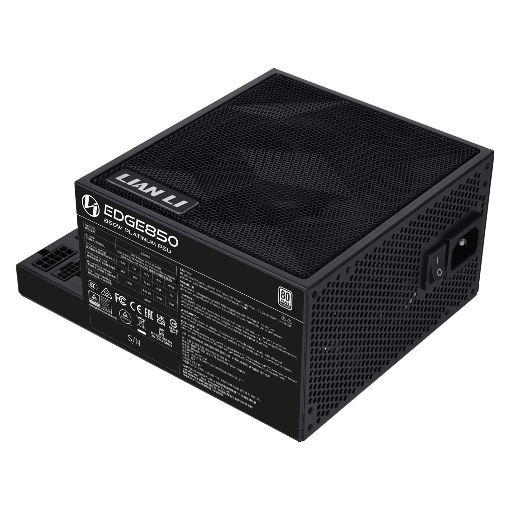 850W Lian Li EDGE EG0850 80 PLUS Platinum power supply, PCIe 5.1, ATX 3.1 - 850 Watt, black