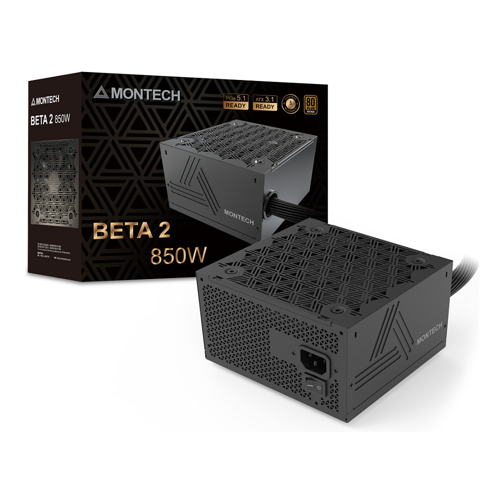 Montech BETA 2 80 PLUS Bronze Power Supply, ATX 3.1, PCIe 5.1 - 850 Watt, black