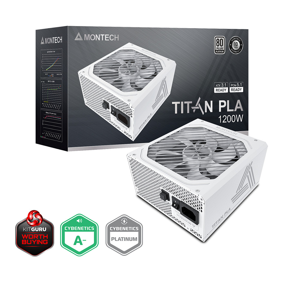 Montech Titan PLA 1200W - 80 PLUS & Cybenetics Platinum Power Supply, modular, PCIe 5.1 - 1200 Watt, white