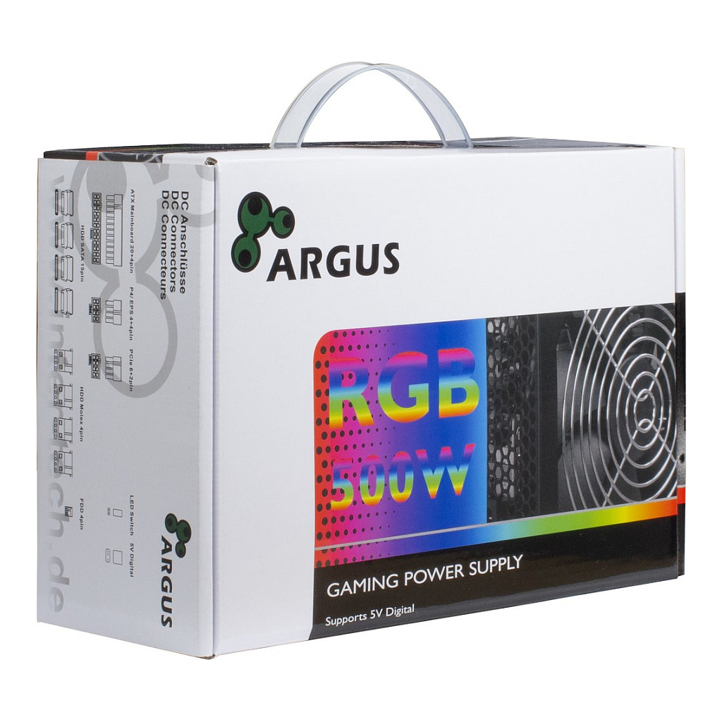 Inter-Tech Power Supply 500W Argus RGB-500W II 140mm Fan retail