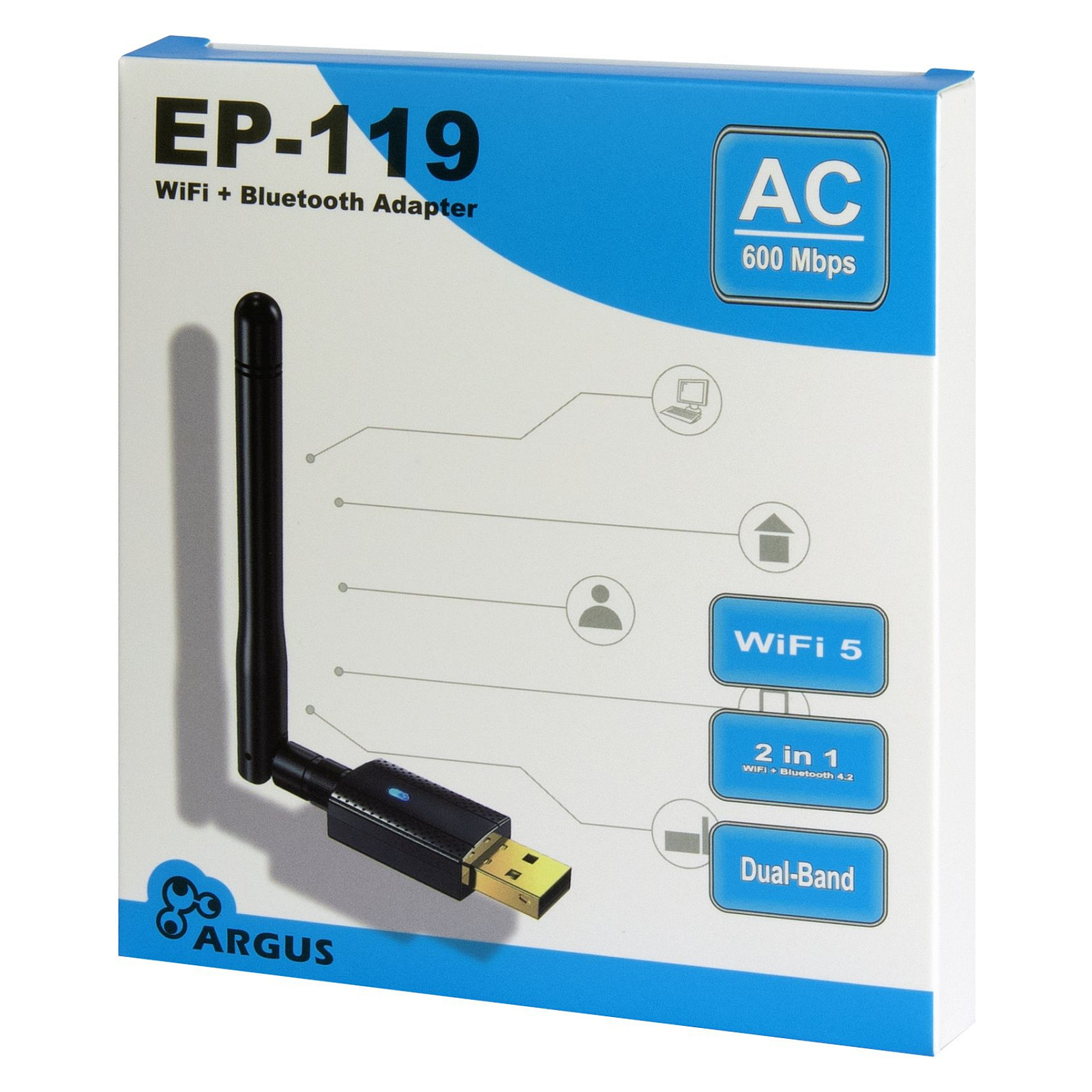 Inter-Tech Wi-Fi 5 USB Adapter Argus EP-119, Bluetooth 4.2
