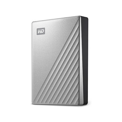2,5" WD My Passport Ultra 4TB Silver USB-C/USB3.0 HDD 6,4cm 2,5Zoll Metal finish RTL portable external