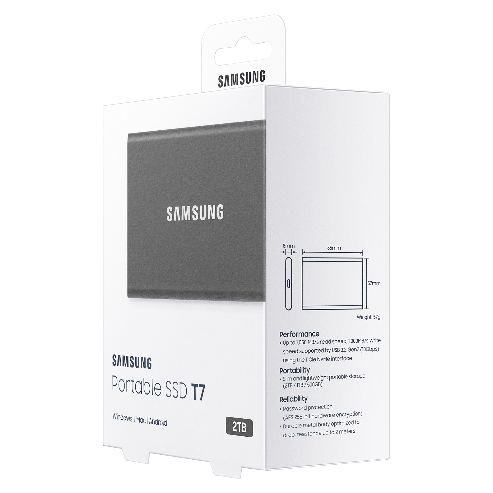 2TB Samsung Portable T7 USB 3.2 Gen2 Titan Gray retail
