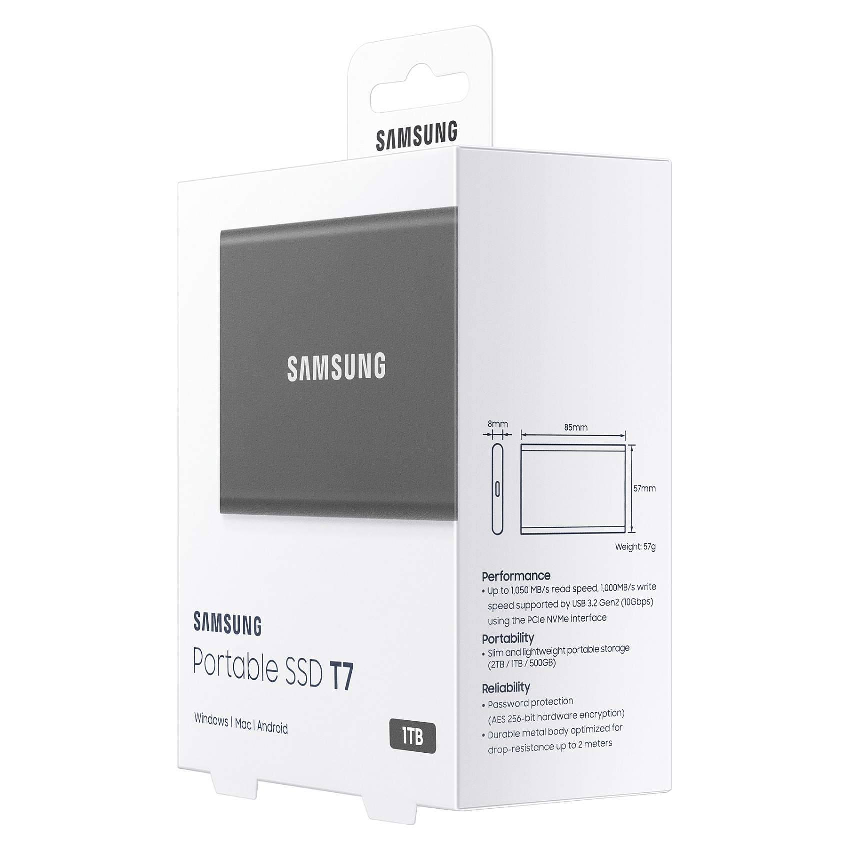 1TB Samsung Portable T7 USB 3.2 Gen2 Titan Gray retail