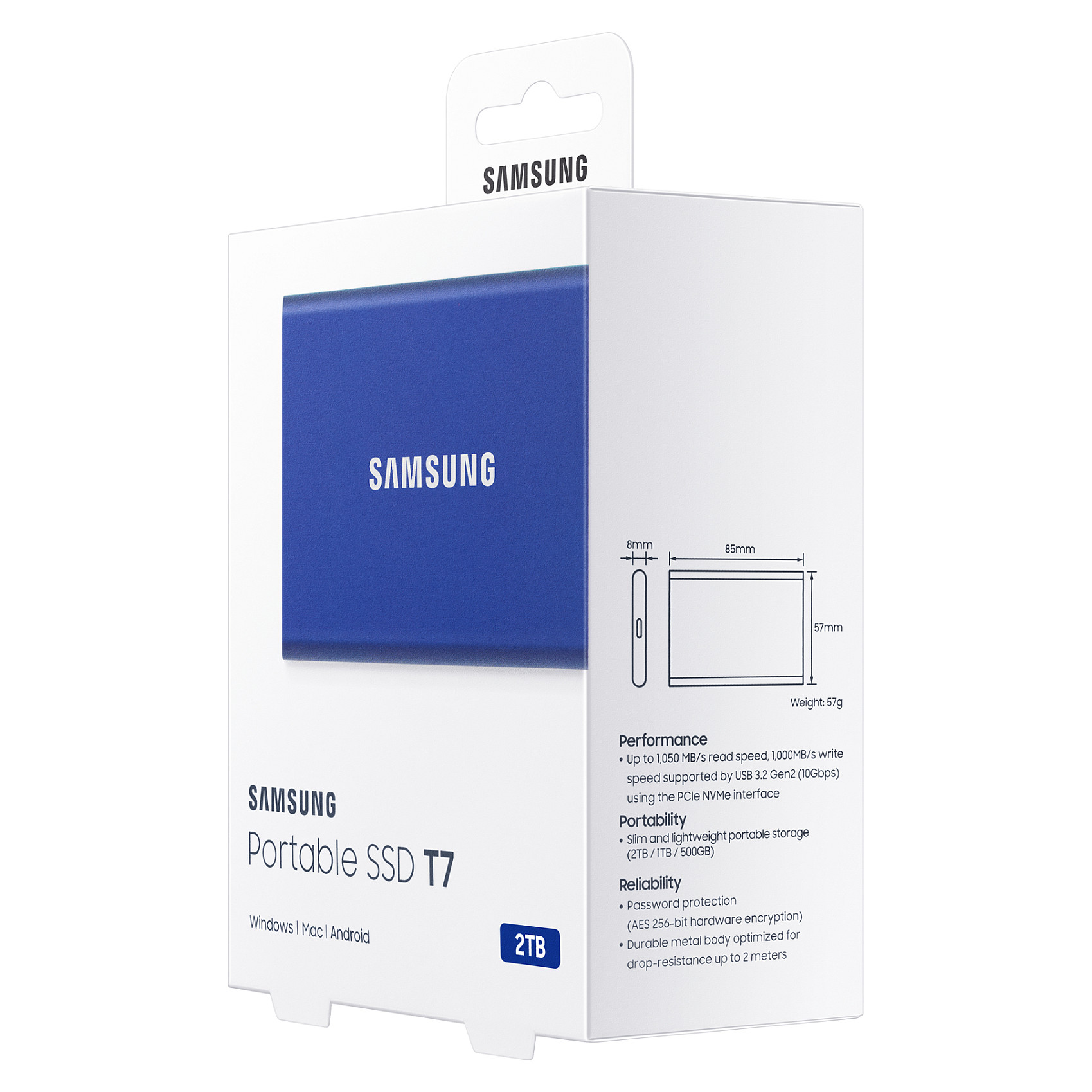 2TB Samsung Portable T7 USB 3.2 Gen2 Blue retail