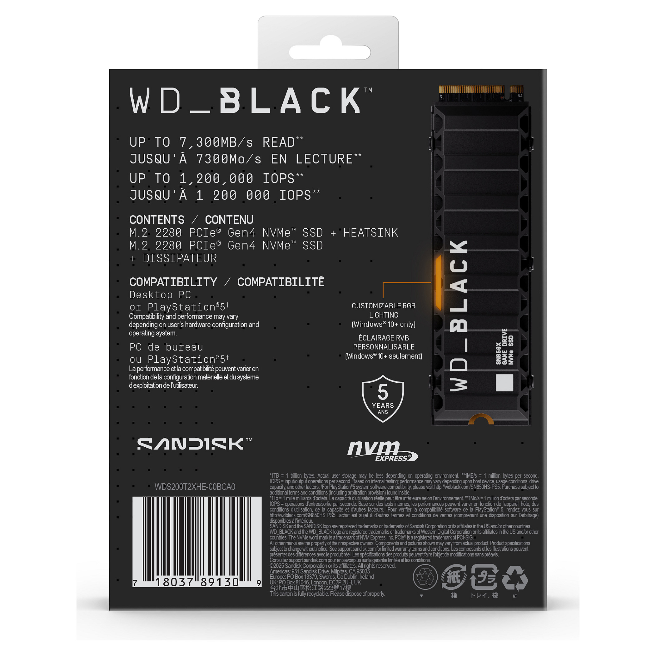 M.2 2TB WD Black SN850X NVMe PCIe 4.0 x 4 with Heatsink