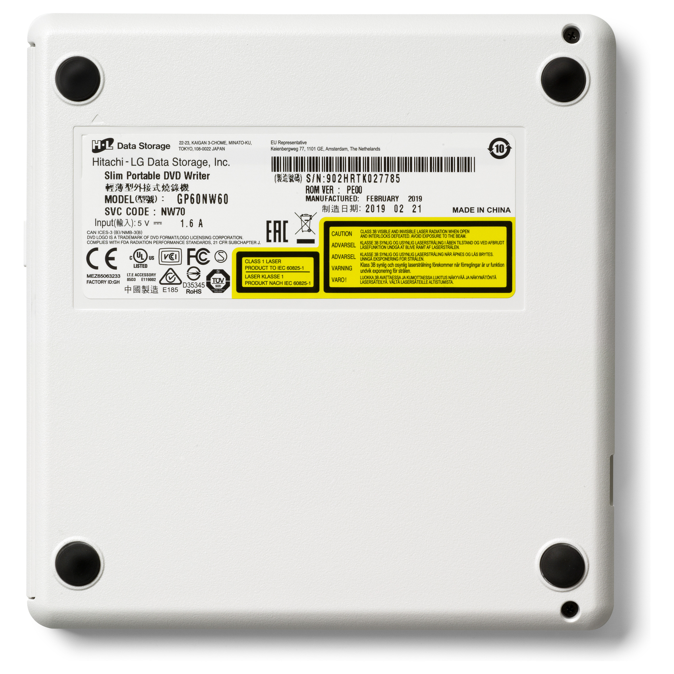 HLDS GP60NW60 DVD-Brenner ultra slim extern USB 2.0 weiss