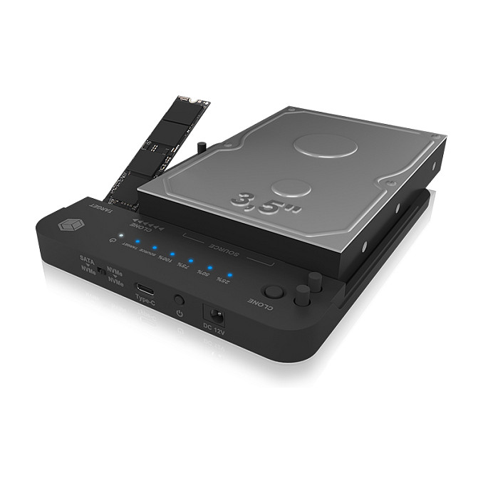 ICY BOX IB-2913MCL-C31 USB-C 3.2 Klon- und DockingStation für 2x M.2 NVMe/SATA SSD und 3,5"/2,5" HDD/SSD