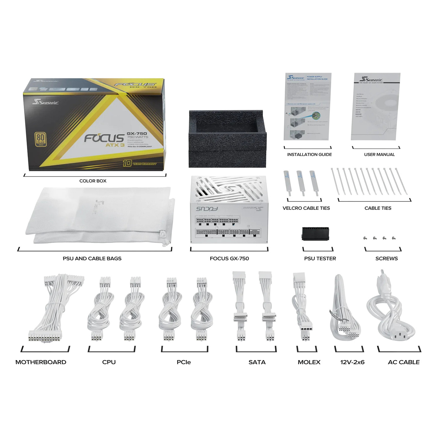 750W Seasonic FOCUS-GX-750-V4-WHITE ATX 3.1 80+ Gold