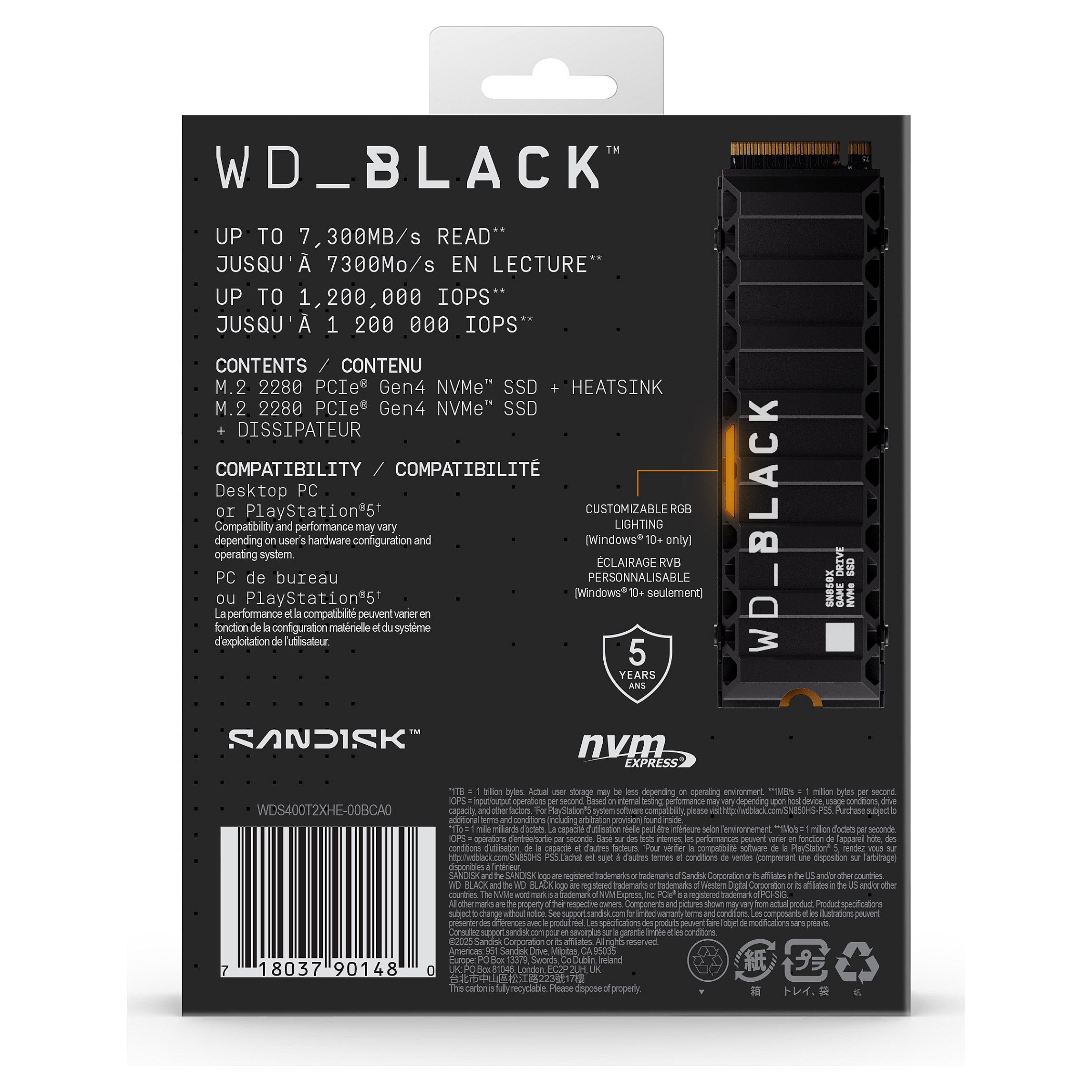M.2 4TB WD Black SN850X NVMe PCIe 4.0 x 4 with Heatsink