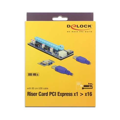 Delock Riser Karte PCI Express x1 > x16 mit 60 cm USB Kabel