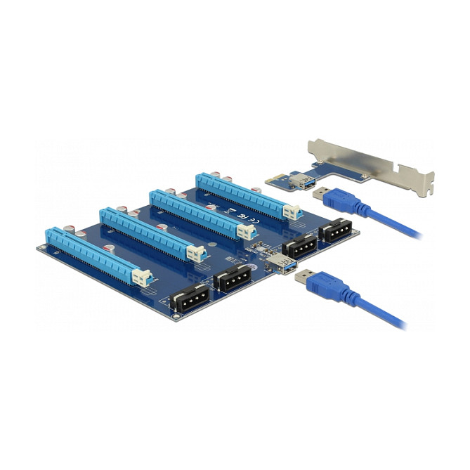 Delock Riser Karte PCI Express x1 > 4 x PCIe x16 mit 60 cm USB Kabel