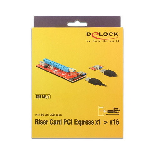 Delock Riser Karte PCI Express x1 > x16 mit 60 cm USB Kabel