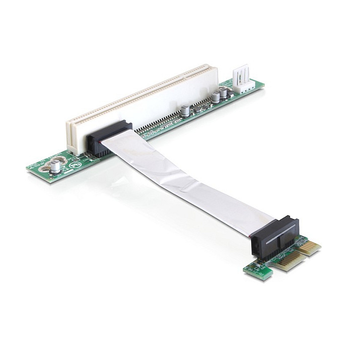 Delock Riser Karte PCI Express x1 > 1 x PCI mit flexiblem Kabel 9 cm links gerichtet