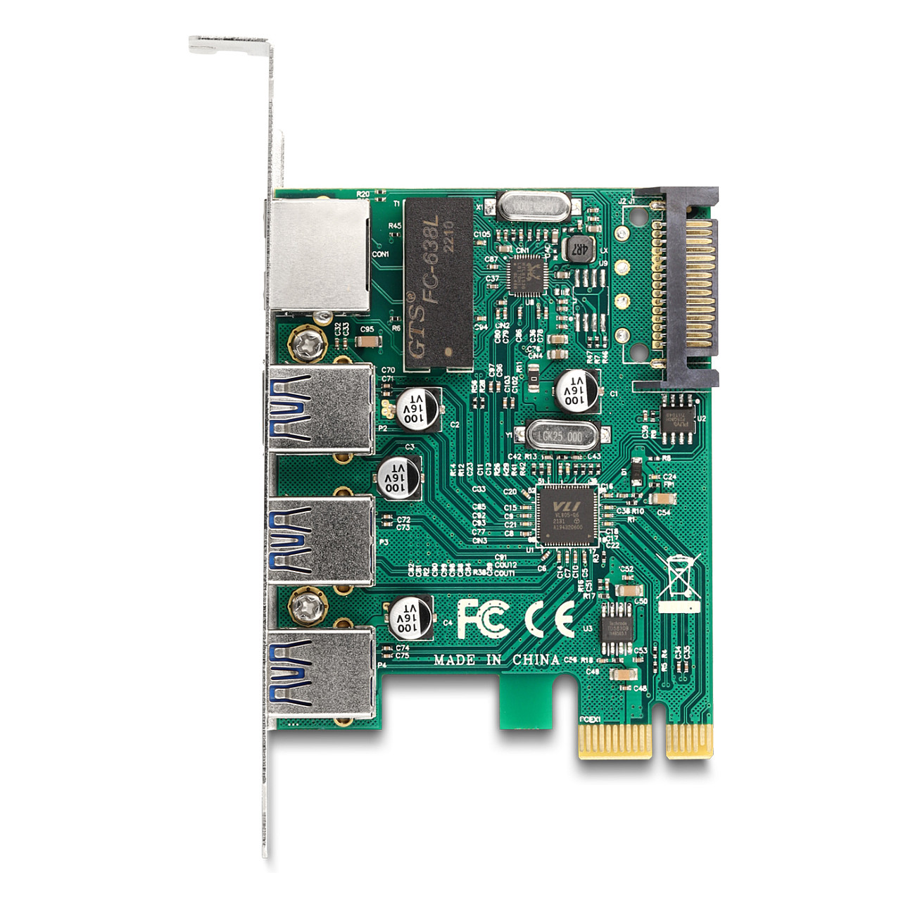 PCI Express x1 Karte zu 3 x USB 5 Gbps Typ-A Buchse + 1 x Gigabit LAN