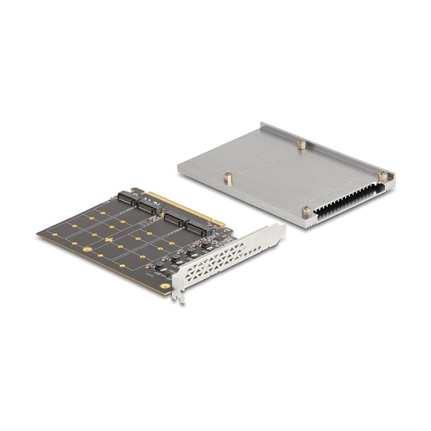 PCI Express x16 Karte zu 4 x intern NVMe M.2 Key M mit Kühlkörper - Bifurcation (LxB: 145 x 111 mm)