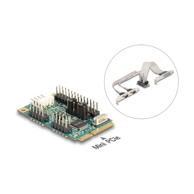 Mini PCIe I/O PCIe full size 1 x Parallel, 2 x Seriell RS-232 mit Spannungsversorgung 5 V / 12 V