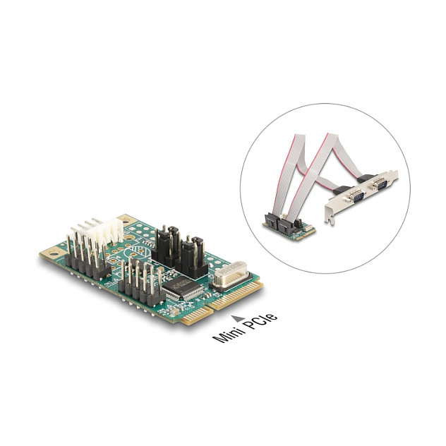 Mini PCIe I/O PCIe full size 2 x Seriell RS-232 mit Spannungsversorgung 5 V / 12 V
