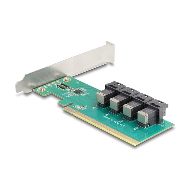 PCI Express x16 Karte zu 4 x intern SFF-8643 NVMe - Bifurcation - Low Profile Formfaktor