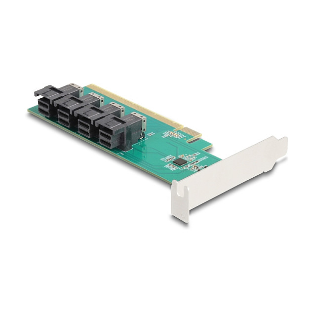 PCI Express x16 Karte zu 4 x intern SFF-8643 NVMe - Bifurcation - Low Profile Formfaktor