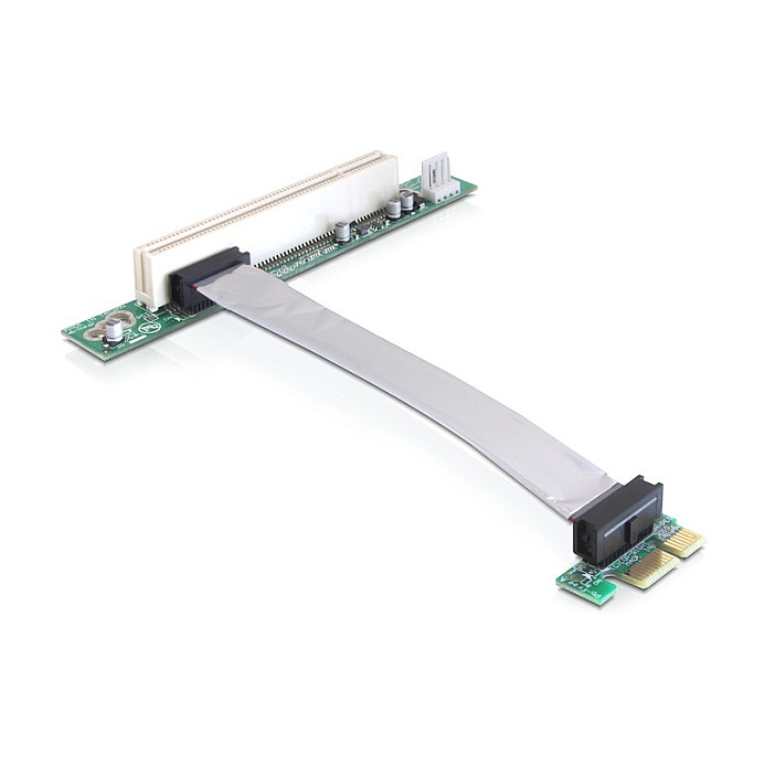 Riser Karte PCI Express x1 > 1 x PCI mit flexiblem Kabel 13 cm links gerichtet