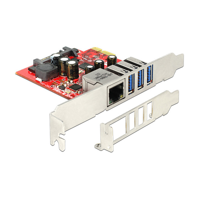 PCI Express x1 Karte zu 3 x extern USB 5 Gbps + 1 x extern Gigabit LAN - Low Profile Formfaktor