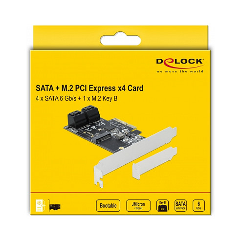 4 Port SATA und 1 Slot M.2 Key B PCI Express x4 Karte - Low Profile Formfaktor