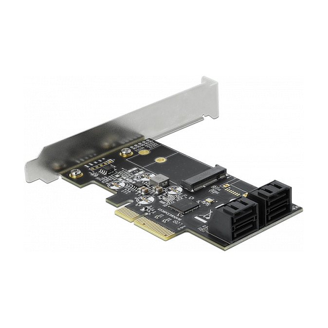 4 Port SATA und 1 Slot M.2 Key B PCI Express x4 Karte - Low Profile Formfaktor