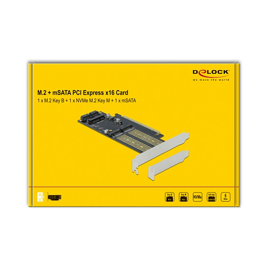 PCI Express x16 Karte zu 1 x M.2 Key B + 1 x NVMe M.2 Key M + 1 x mSATA - Low Profile Formfaktor