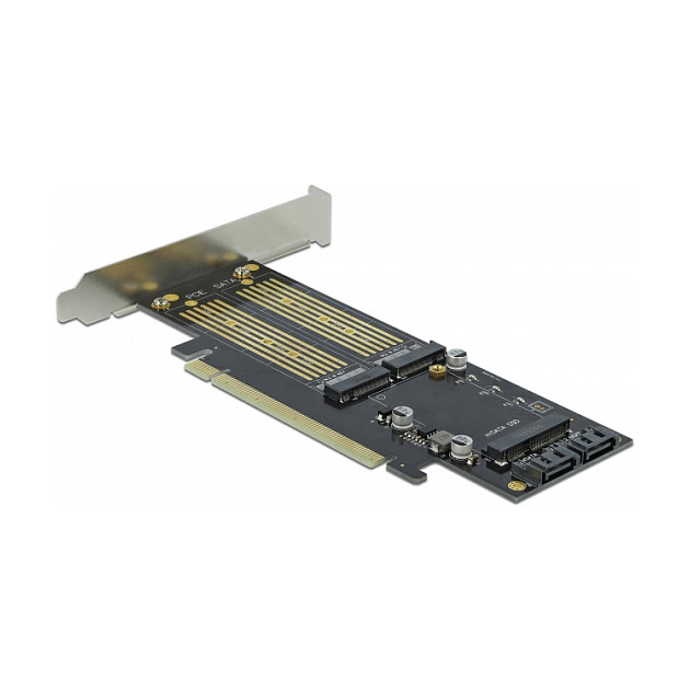 PCI Express x16 Karte zu 1 x M.2 Key B + 1 x NVMe M.2 Key M + 1 x mSATA - Low Profile Formfaktor