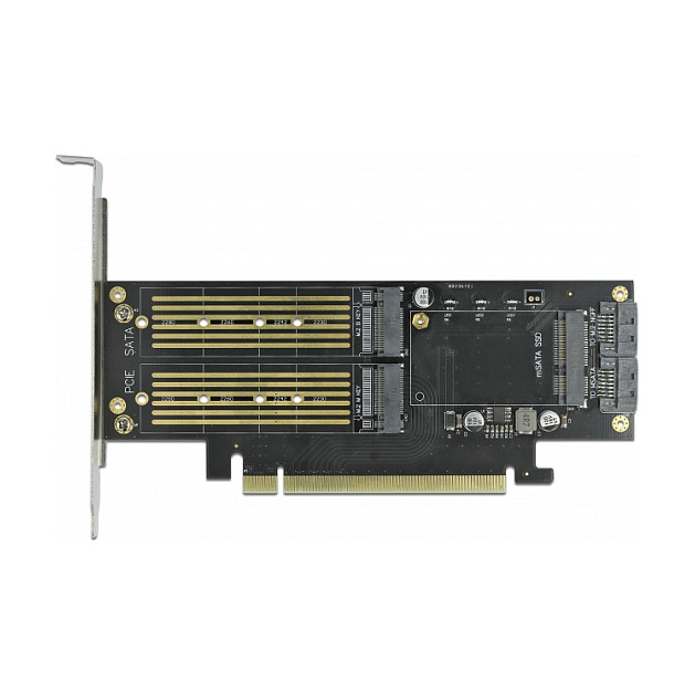 PCI Express x16 Karte zu 1 x M.2 Key B + 1 x NVMe M.2 Key M + 1 x mSATA - Low Profile Formfaktor