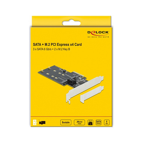 3 Port SATA und 2 Slot M.2 Key B PCI Express x4 Karte - Low Profile Formfaktor