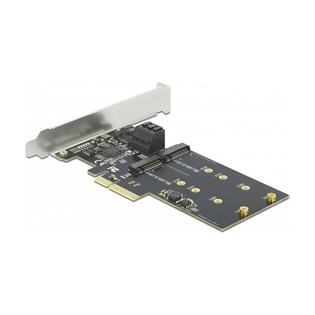 3 Port SATA und 2 Slot M.2 Key B PCI Express x4 Karte - Low Profile Formfaktor