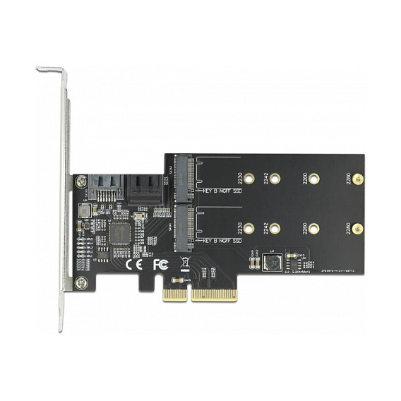 3 Port SATA und 2 Slot M.2 Key B PCI Express x4 Karte - Low Profile Formfaktor
