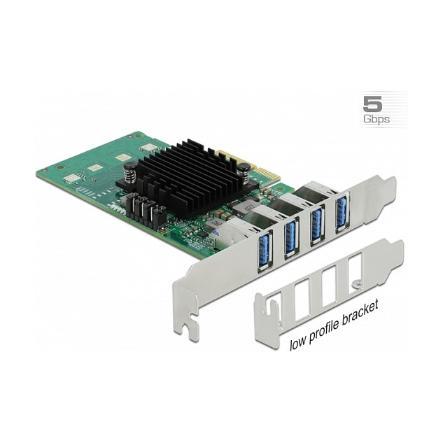 PCI Express x4 Karte zu 4 x extern USB 5 Gbps Quad Channel - Low Profile Formfaktor