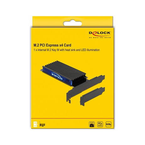 PCI Express x4 Karte zu 1 x intern NVMe M.2 Key M mit Kühlkörper und RGB LED Beleuchtung - Low Profile Formfaktor