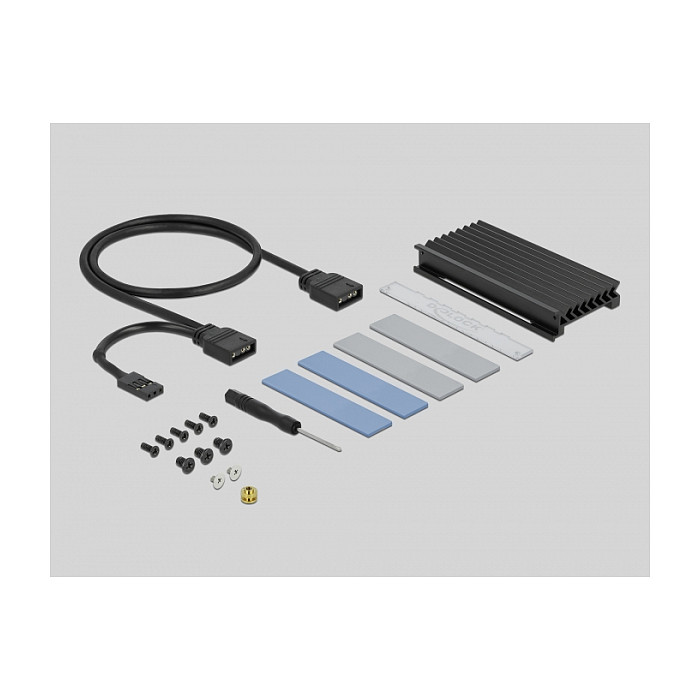PCI Express x4 Karte zu 1 x intern NVMe M.2 Key M mit Kühlkörper und RGB LED Beleuchtung - Low Profile Formfaktor