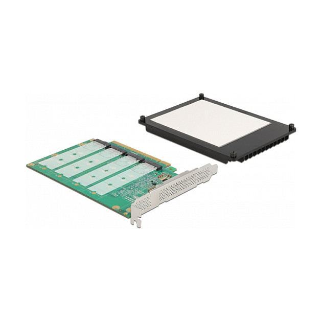 PCI Express x16 Karte zu 4 x intern NVMe M.2 Key M mit Kühlkörper - Bifurcation