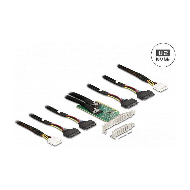 PCI Express 4.0 x16 Karte zu 4 x SFF-8639 NVMe - Bifurcation - Low Profile Formfaktor