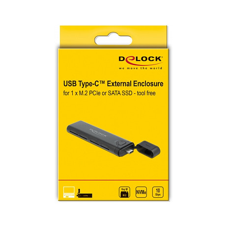Externes USB Type-C™ Combo Gehäuse für M.2 NVMe PCIe oder SATA SSD - werkzeugfrei